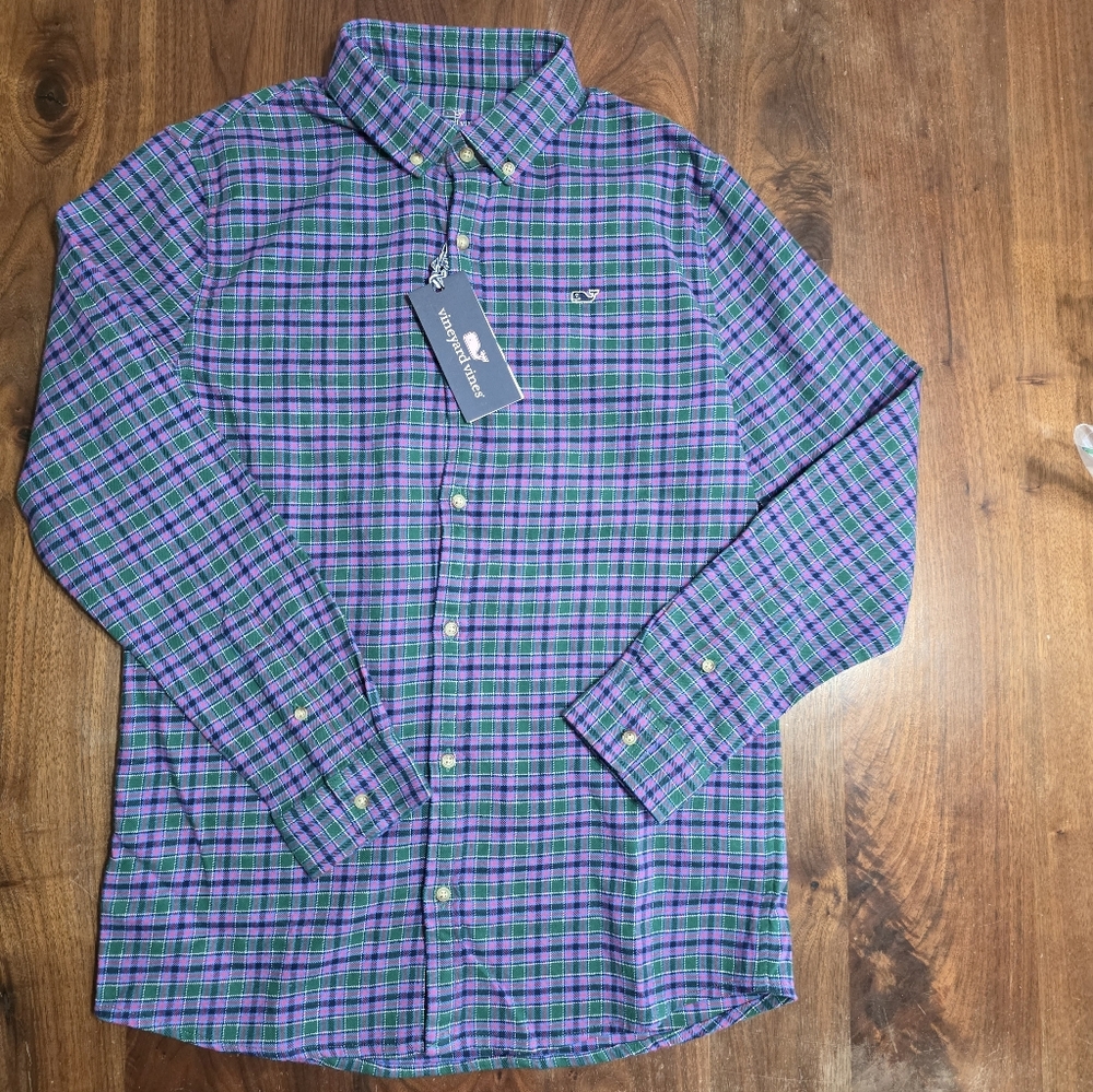 Men's Purple and Green Checkered Shirt